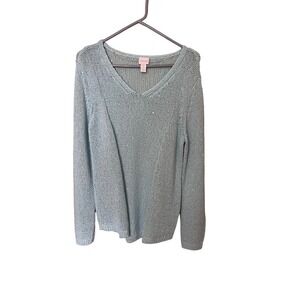 Chicos Womens V-Neck Knit Sweater Sz zchicos 2 Us 12 Laege Light Blue Soft